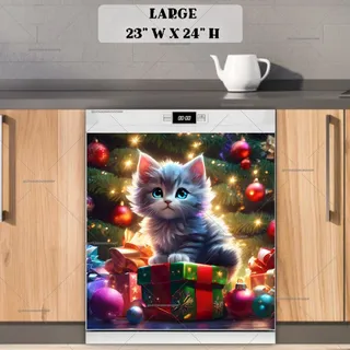 Preview of Cute Kitten Under the Christmas Tree magnet in Large size.