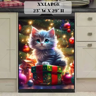 Preview of Cute Kitten Under the Christmas Tree magnet in XX Large size.