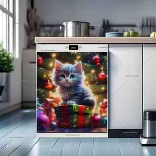 Preview of Cute Kitten Under the Christmas Tree magnet.