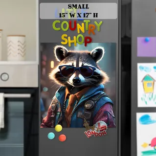 Preview of Hipster Raccoon in the City magnet in Small size.