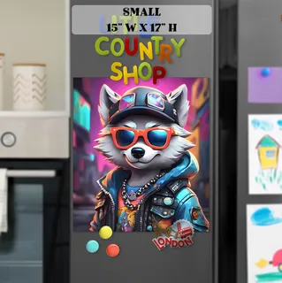 Preview of Cute Wolf in the City magnet in Small size.