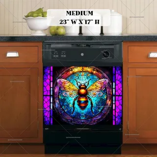 Preview of Colorful Stained Glass Honeybee magnet in Medium size.