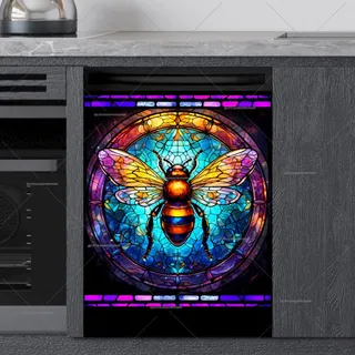 Preview of Colorful Stained Glass Honeybee magnet.