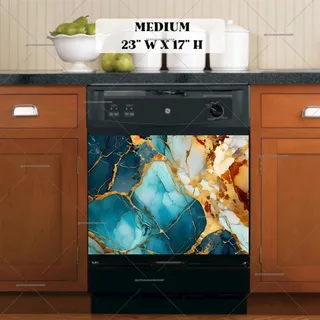 Preview of Gold and Teal Marble Design magnet in Medium size.