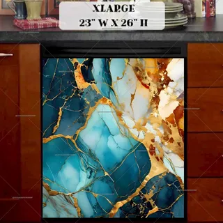 Preview of Gold and Teal Marble Design magnet in Extra Large size.