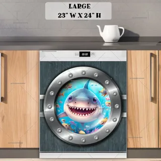 Preview of Cute Shark Looking through the Porthole magnet in Large size.