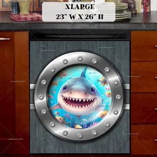 Preview of Cute Shark Looking through the Porthole magnet in Extra Large size.