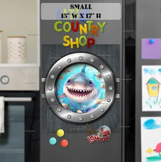 Preview of Cute Shark Looking through the Porthole magnet in Small size.