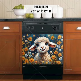 Preview of Cute Lamb with Flowers magnet in Medium size.