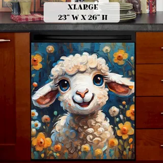 Preview of Cute Lamb with Flowers magnet in Extra Large size.