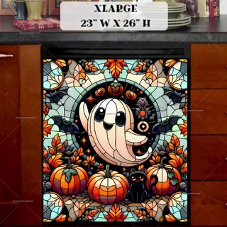 Preview of Stained Glass Halloween Ghost magnet in Extra Large size.