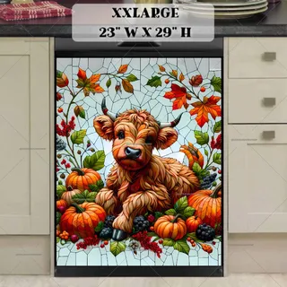 Preview of Stained Glass Autumn Highland Baby Cow magnet in XX Large size.