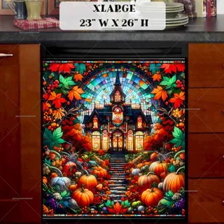 Preview of Stained Glass Autumn Church magnet in Extra Large size.