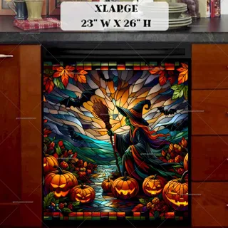 Preview of Stained Glass Halloween Witch magnet in Extra Large size.