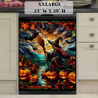 Preview of Stained Glass Halloween Witch magnet in XX Large size.