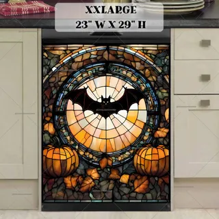 Preview of Stained Glass Halloween Bat and Pumpkins magnet in XX Large size.