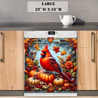 Preview of Stained Glass Autumn Cardinal magnet in Large size.