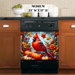 Preview of Stained Glass Autumn Cardinal magnet in Medium size.