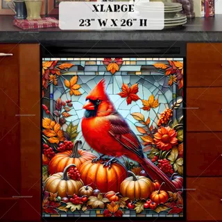 Preview of Stained Glass Autumn Cardinal magnet in Extra Large size.