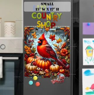 Preview of Stained Glass Autumn Cardinal magnet in Small size.