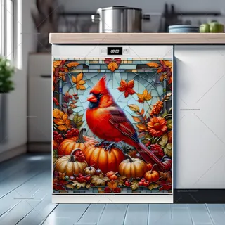 Preview of Stained Glass Autumn Cardinal magnet.