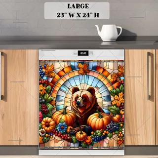 Preview of Stained Glass Thanksgiving Bear magnet in Large size.