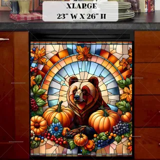 Preview of Stained Glass Thanksgiving Bear magnet in Extra Large size.