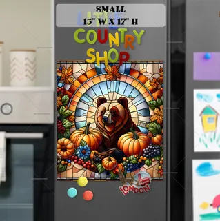 Preview of Stained Glass Thanksgiving Bear magnet in Small size.