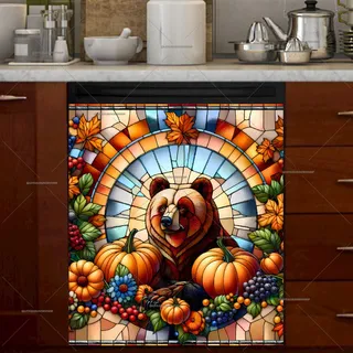 Preview of Stained Glass Thanksgiving Bear magnet.