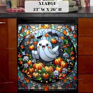 Preview of Cute Stained Glass Halloween Ghost magnet in Extra Large size.