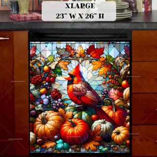 Preview of Stained Glass Thanksgiving Cardinal magnet in Extra Large size.