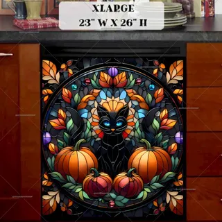 Preview of Stained Glass Halloween Black Cat magnet in Extra Large size.