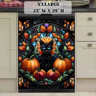 Preview of Stained Glass Halloween Black Cat magnet in XX Large size.