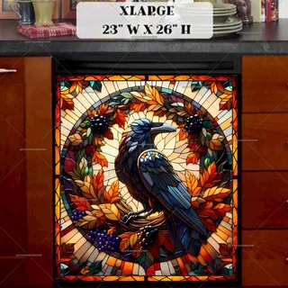 Preview of Stained Glass Thanksgiving Crow magnet in Extra Large size.