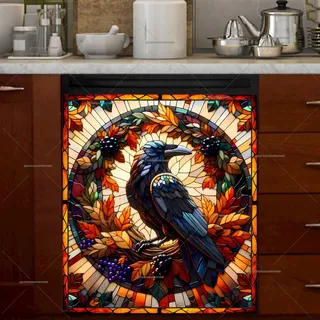 Preview of Stained Glass Thanksgiving Crow magnet.