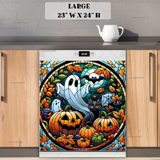 Preview of Stained Glass Halloween Ghosts magnet in Large size.