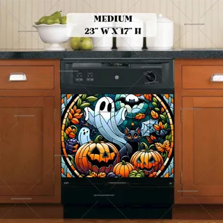 Preview of Stained Glass Halloween Ghosts magnet in Medium size.