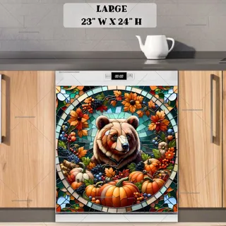 Preview of Stained Glass Autumn Bear magnet in Large size.