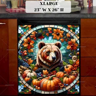 Preview of Stained Glass Autumn Bear magnet in Extra Large size.