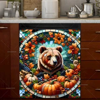 Preview of Stained Glass Autumn Bear magnet.