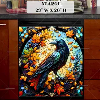 Preview of Stained Glass Autumn Crow magnet in Extra Large size.