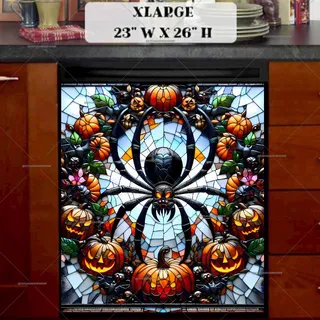 Preview of Stained Glass Halloween Black Widow magnet in Extra Large size.