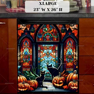 Preview of Stained Glass Halloween Black Cats magnet in Extra Large size.