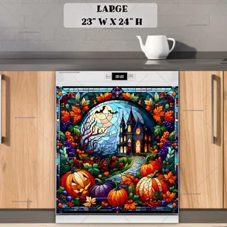 Preview of Stained Glass Halloween Haunted House magnet in Large size.