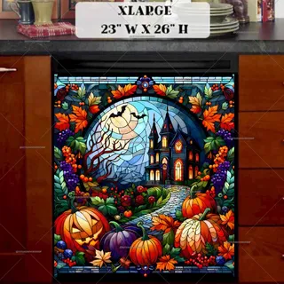 Preview of Stained Glass Halloween Haunted House magnet in Extra Large size.