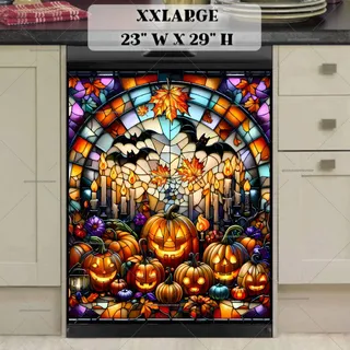 Preview of Stained Glass Halloween Pumpkin and Bats magnet in XX Large size.