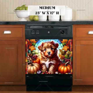 Preview of Stained Glass Autumn Puppy magnet in Medium size.