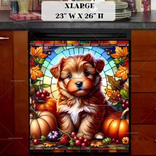 Preview of Stained Glass Autumn Puppy magnet in Extra Large size.