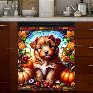 Preview of Stained Glass Autumn Puppy magnet.