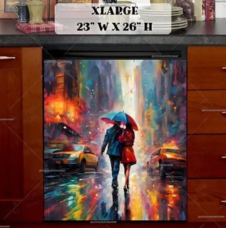 Preview of Couple Walking in a Rainy City magnet in Extra Large size.